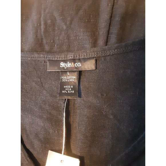 NWOT Style & Co Cotton/ Linen Blend Black Tunic Pullover V Neck Top Size L - Picture 9 of 11